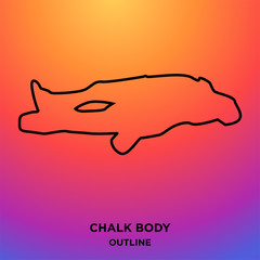 chalk outline body on purple background,horizontally lying