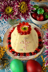 Paskha. Cottage cheese dessert with candied fruits. Traditional meal for Easter holidays