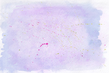 Obraz premium Tender blue and pink gradient watercolor background with dye drops.