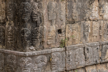 The mayan platform of skulls is a T-shaped platform that is festooned with carved skulls and eagles tearing open the chests of men to eat their hearts. In ancient days this platform was used to displa