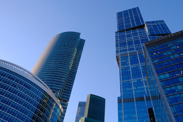 Obraz premium Skyscrapers in Moscow, the blue sky, the sunset