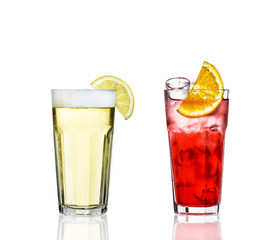 two cocktails with ice on a white background