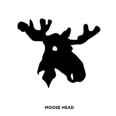 moose head silhouette on white background, in black