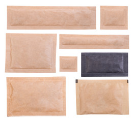 Paper sugar sachets isolated on white background