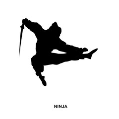 ninja silhouette on white background, in black, attacking