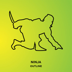 ninja outline on green background, waiting in ambush