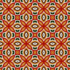 Bright seamless pattern with floral ornament in Christmas traditional colors. Ethnic and tribal motifs.