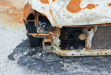 Burned car parked