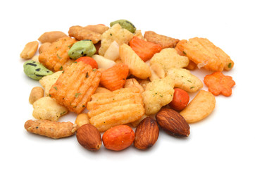 Arare (Japanese Crackers) on a white background