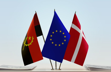 Flags of Angola European Union and Denmark