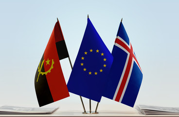Flags of Angola European Union and Iceland