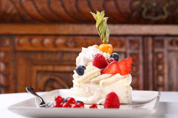 delicious meringue cake with cream