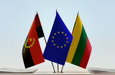 Flags of Angola European Union and Lithuania