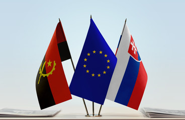 Flags of Angola European Union and Slovakia