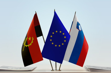 Flags of Angola European Union and Slovenia
