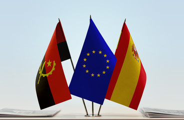 Flags of Angola European Union and Spain