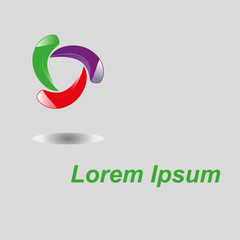  multi-colored logo with text/The picture shows a colorful logo, in three colors, green, red, lilac.