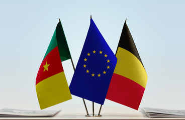 Flags of Cameroon European Union and Belgium