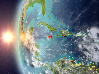 Jamaica during sunset from space