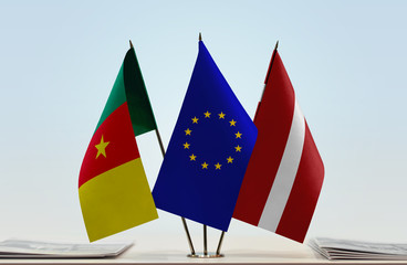 Flags of Cameroon European Union and Latvia