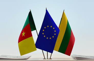 Flags of Cameroon European Union and Lithuania