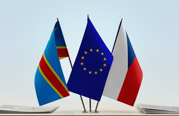 Flags of Democratic Republic of the Congo (DRC, DROC, Congo-Kinshasa) European Union and Czech Republic