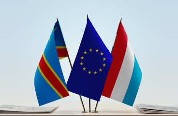 Flags of Democratic Republic of the Congo (DRC, DROC, Congo-Kinshasa) European Union and Luxembourg