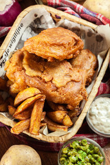 Traditional fish in beer batter and chips