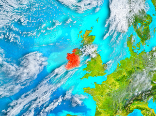 Fototapeta na wymiar Ireland in red on Earth