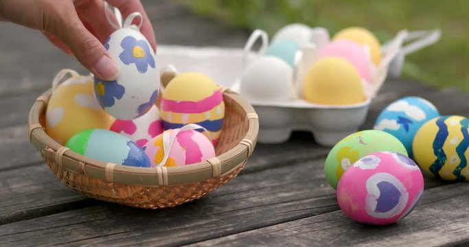 Colorful Easter holiday egg at outdoor