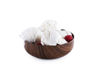 Vanilla ice cream in bowl isolated on white background