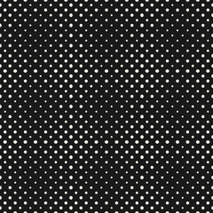 Halftone dots seamless pattern. Abstract vector dotted geometric texture with different sized circles. Monochrome background, gradient transition effect. Repeat tiles. Dark design for decor, covers
