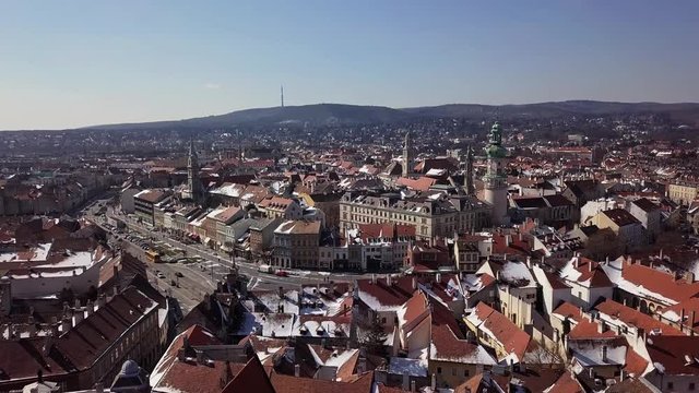 Aerial panorama of old town Sopron, Hungary.