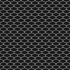 Vector seamless pattern, simple black and white geometric texture, monochrome illustration of mesh, lattice, grid, fishnet, tissue, lace, net. Abstract repeat background. Modern dark design element