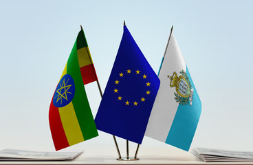 Flags of Ethiopia European Union and San Marino