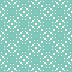 Vector seamless pattern with diamond shapes, stars. Aqua green and beige colors. Vintage pattern. Geometric pattern.