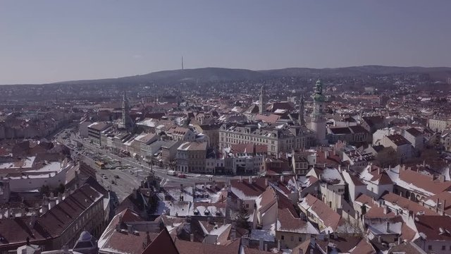 Aerial panorama of old town Sopron, Hungary. Original untouched LOG format.