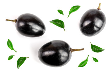 Dark grapes isolated on white background, top view. Flat lay