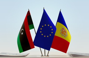 Flags of Libya European Union and Andorra
