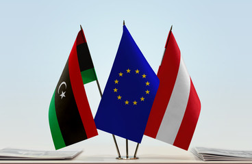 Flags of Libya European Union and Austria