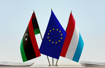 Flags of Libya European Union and Luxembourg
