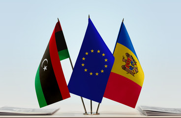 Flags of Libya European Union and Moldova
