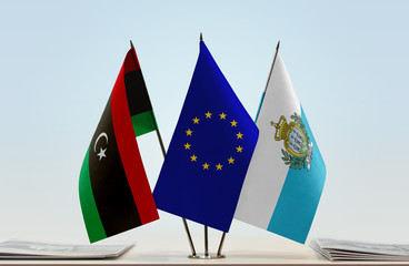 Flags of Libya European Union and San Marino