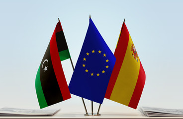 Flags of Libya European Union and Spain