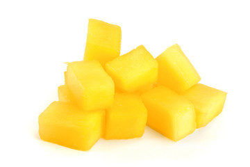 cube of Mango fruit isolated on white background close-up