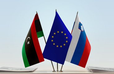 Flags of Libya European Union and Slovenia