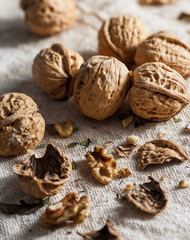 Walnuts on fabric