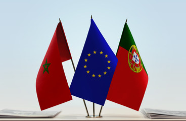 Flags of Morocco European Union and Portugal