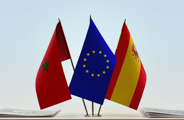 Flags of Morocco European Union and Spain