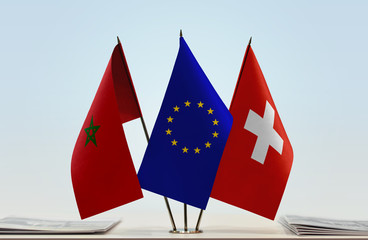 Flags of Morocco European Union and Switzerland